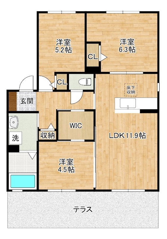 ナチュラル和　Ｂ棟 101号室 間取り