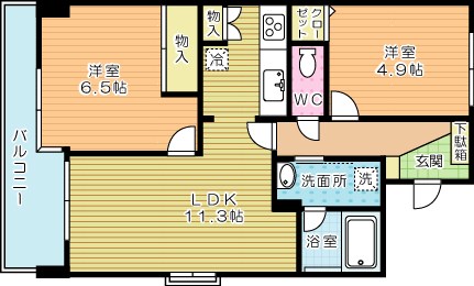 サンヒルズ高野(高齢者向け優良賃貸住宅) 401号室 間取り