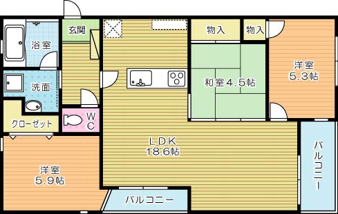 ニューガイアソラーレ葛原 301号室 間取り