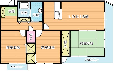 エクセル徳力 402号室 間取り