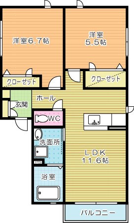 コモドＢ棟 201号室 間取り