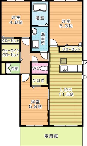 メゾンサンジェル　Ｂ棟 102号室 間取り