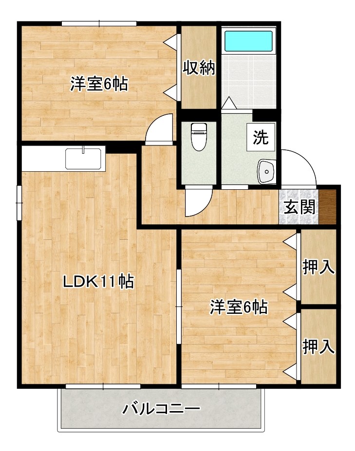 サニーフラット若園　Ｄ棟 202号室 間取り
