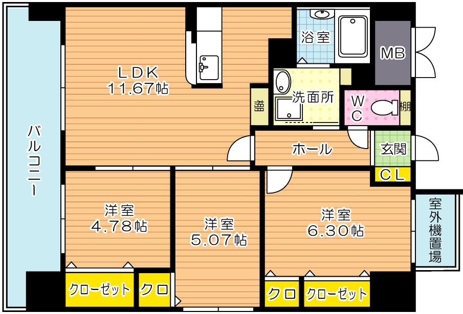 シャーメゾングランドソレイユ門司 703号室 間取り