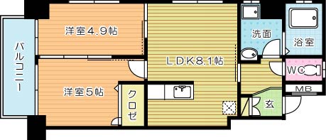 プルーム下到津 206号室 間取り