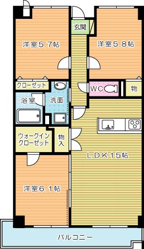 メルベーユ石田（Merveille　Ishida） 303号室 間取り