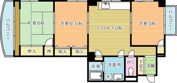 パレス三萩野 401号室 間取り