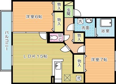 リビングタウン南方　B棟 102号室 間取り