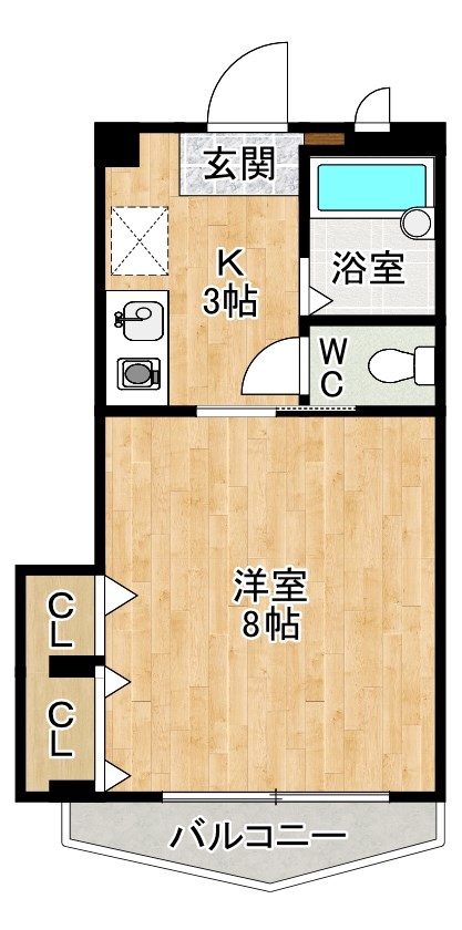 サンライズ徳力 2-D号室 間取り