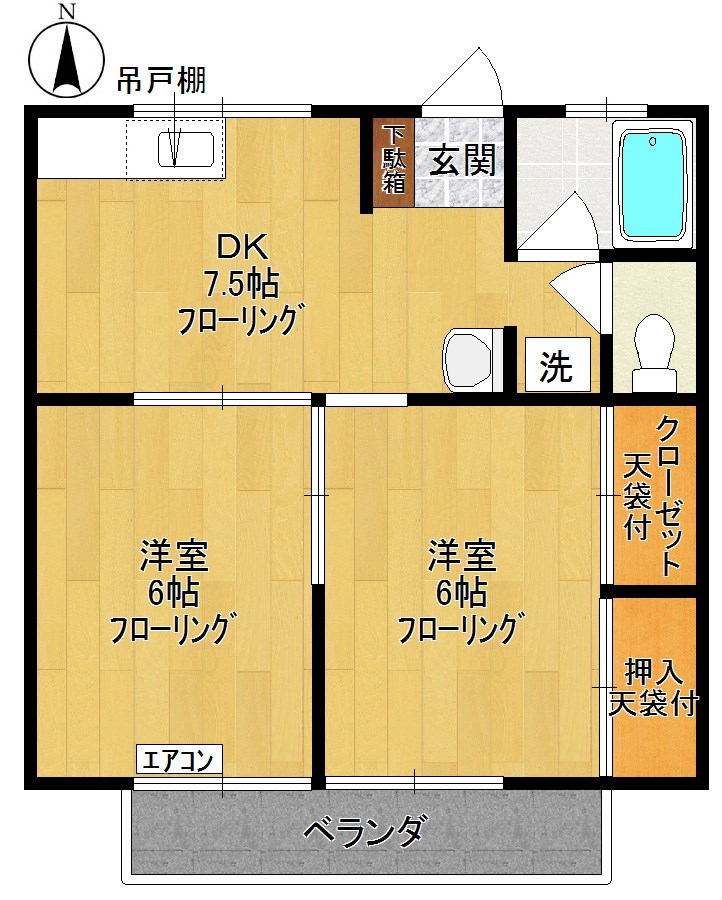 第2ハイツ城所 102号室 間取り