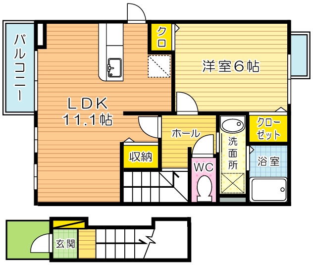 ユニゾン奥田 201号室 間取り