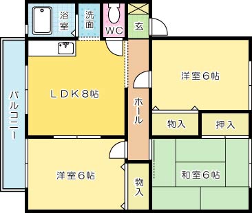 サンビレッジ葛原　Ａ棟 201号室 間取り