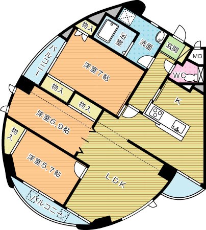 ハーベスト守恒 301号室 間取り