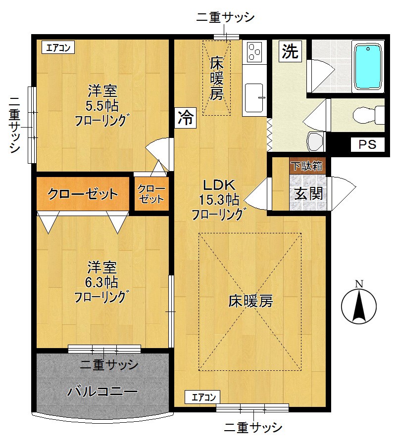スリーフラット235 201号室 間取り