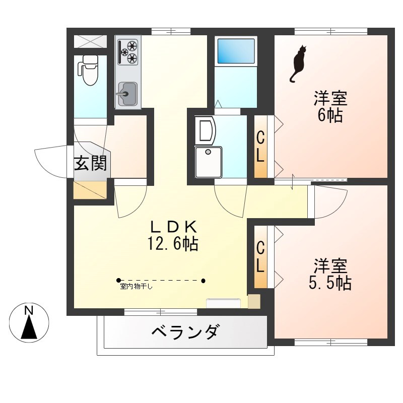 すずらんⅤ 1B号室 間取り