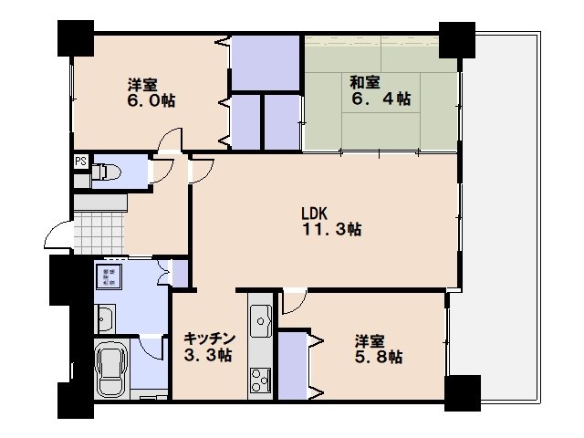 ライオンズマンション皆賀 204号室 間取り