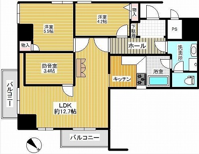 文京区千駄木３丁目楽器可（防音・ピアノ・弦管打楽器・声楽）分譲マンション 間取り