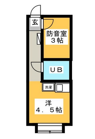 富士見台4丁目楽器可（防音・7：30～23：00まで演奏・ピアノ・弦楽器・声楽）アパート 間取り
