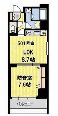 新宿区早稲田鶴巻町楽器可(防音・グランドピアノ・弦・管楽器・声楽)マンション 間取り