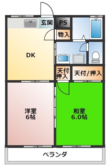 西ノ岡ハイツ 202号室 間取り