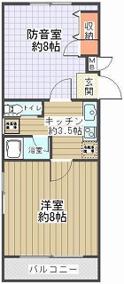 所沢市西住吉楽器可(防音・ピアノ・弦管楽器・声楽)マンション 間取り