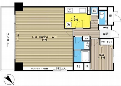 新宿区西早稲田3丁目楽器可(防音・グランドピアノ・弦・管楽器・声楽)マンション 間取り