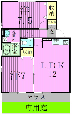 セジュール梨香 102号室 間取り