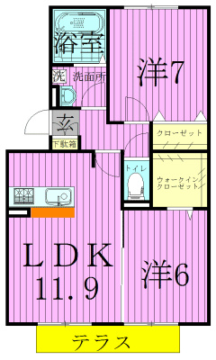ルシェリア 102号室 間取り