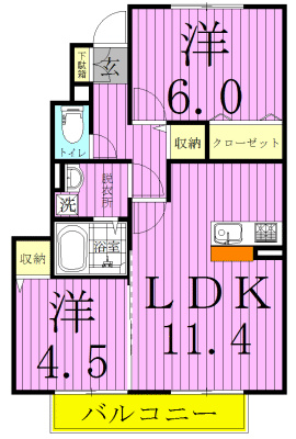 ハイブリッジ　Ⅱ 102号室 間取り