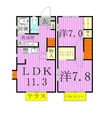 Ａｃｏｒｄｅ Ｗ-2号室 間取り