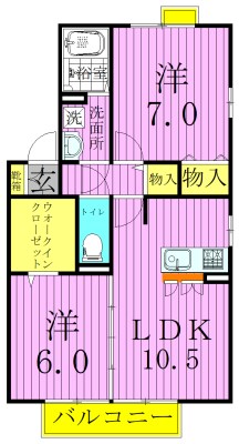 オベルジーヌC 201号室 間取り
