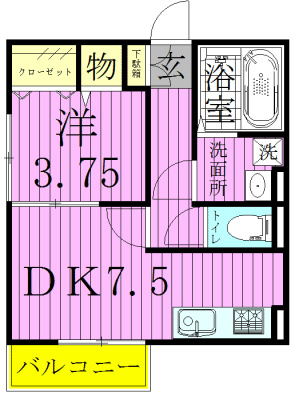 キューブ東松戸 105号室 間取り