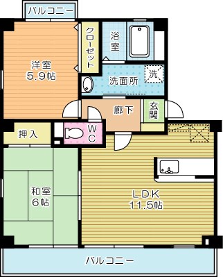 フォブール徳力  102号室 間取り