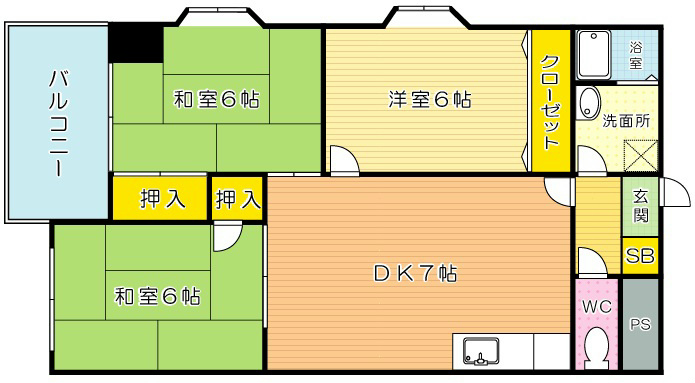 プレアール下到津 301号室 間取り