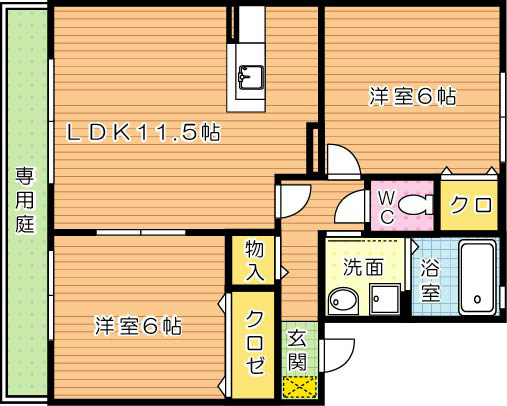 パインテールⅡ 102号室 間取り
