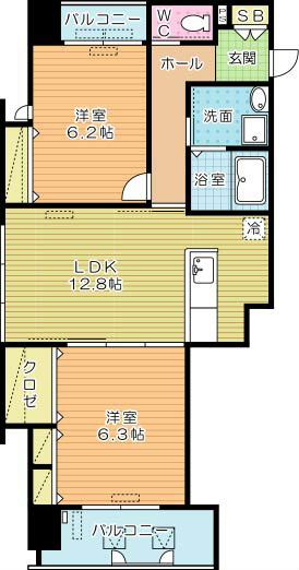 ハビテ下到津 603号室 間取り