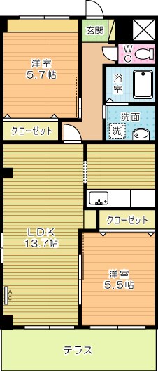 クリスタルガーデン 107号室 間取り