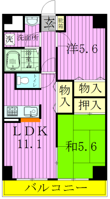 オークタウン鎌ケ谷 108号室 間取り