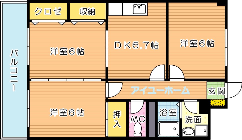 ドミール三ケ森 203号室 間取り