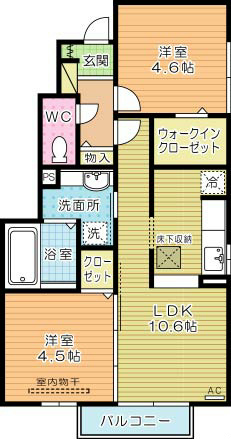 ソレイユハイム上吉田　Ｂ棟 101号室 間取り