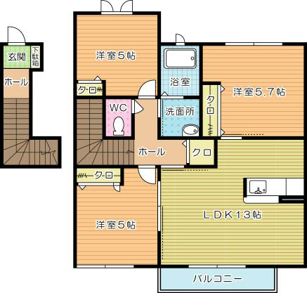 シャーメゾン花Ⅱ  201号室 間取り
