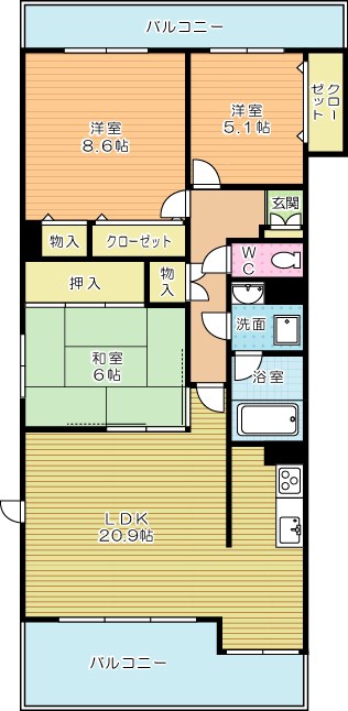 フリーリー守恒 401号室 間取り