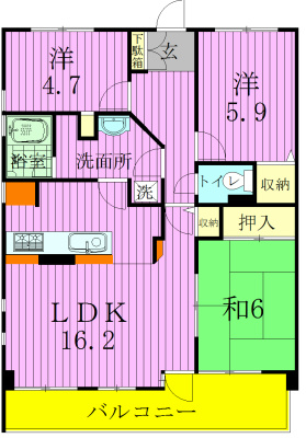 エスポワール八柱 601号室 間取り