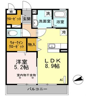 ミルフルール　Ⅰ 302号室 間取り