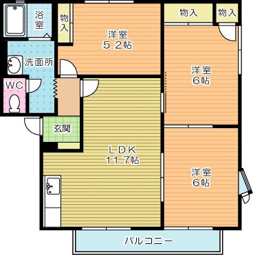 サンシティ別府Ｂ棟 102号室 間取り