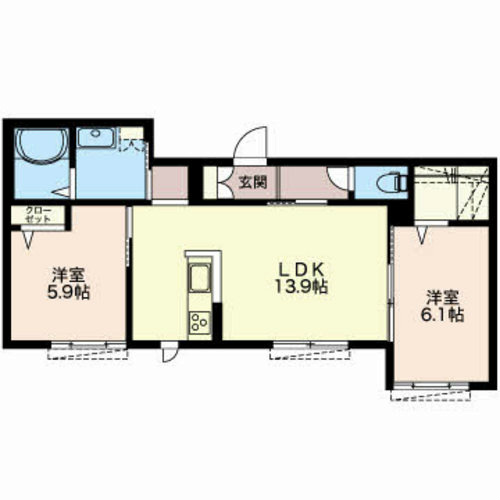 センタービレッジ E棟 102号室 間取り