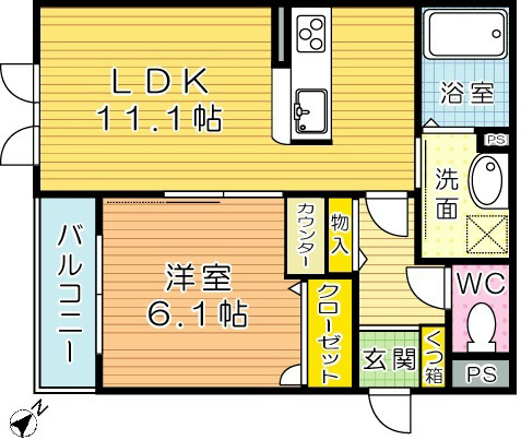 ヴィラウィステリア門司　Ａ棟 201号室 間取り