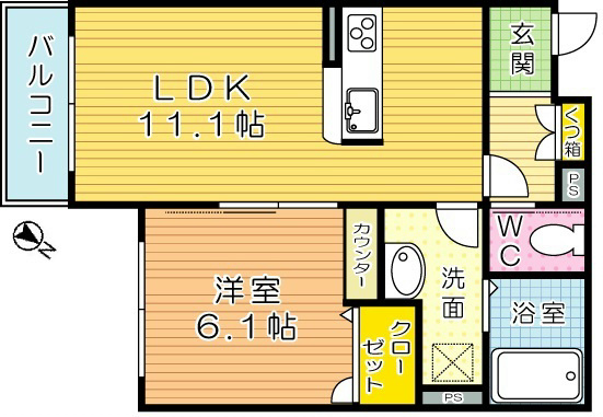 ヴィラウィステリア門司　D棟 202号室 間取り