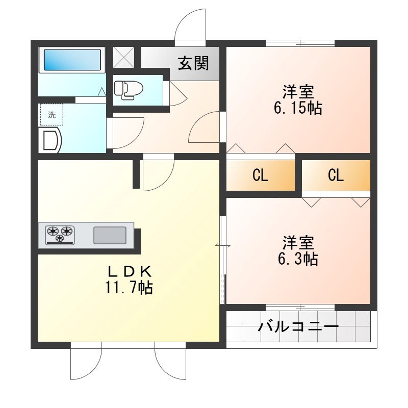 クラウドヒルズ 107号室 間取り