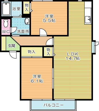 サンヴィレッジＫ　Ａ棟 202号室 間取り